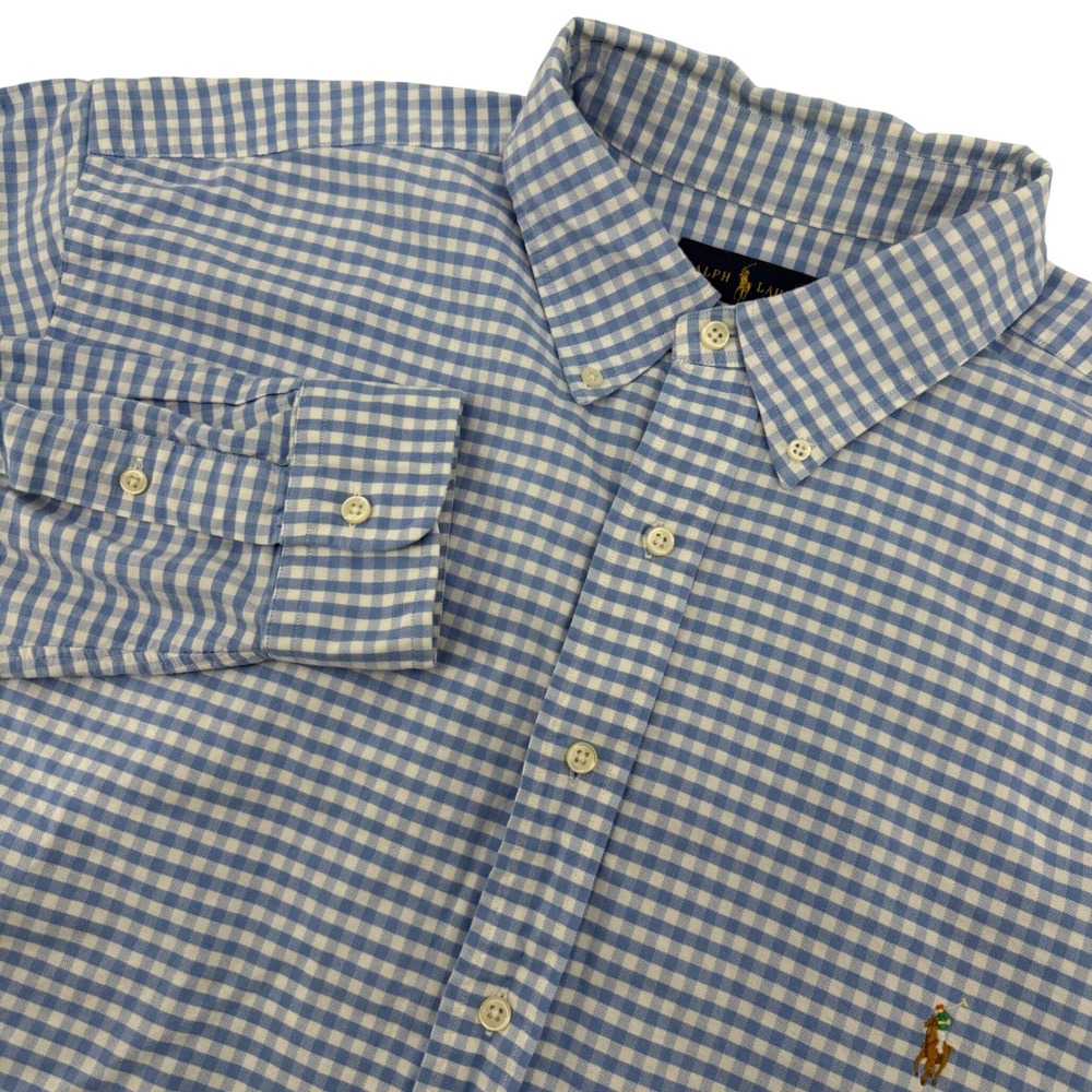 Ralph Lauren Button Down Shirt Mens XLT Tall Blue White Gingham Long Sleeve